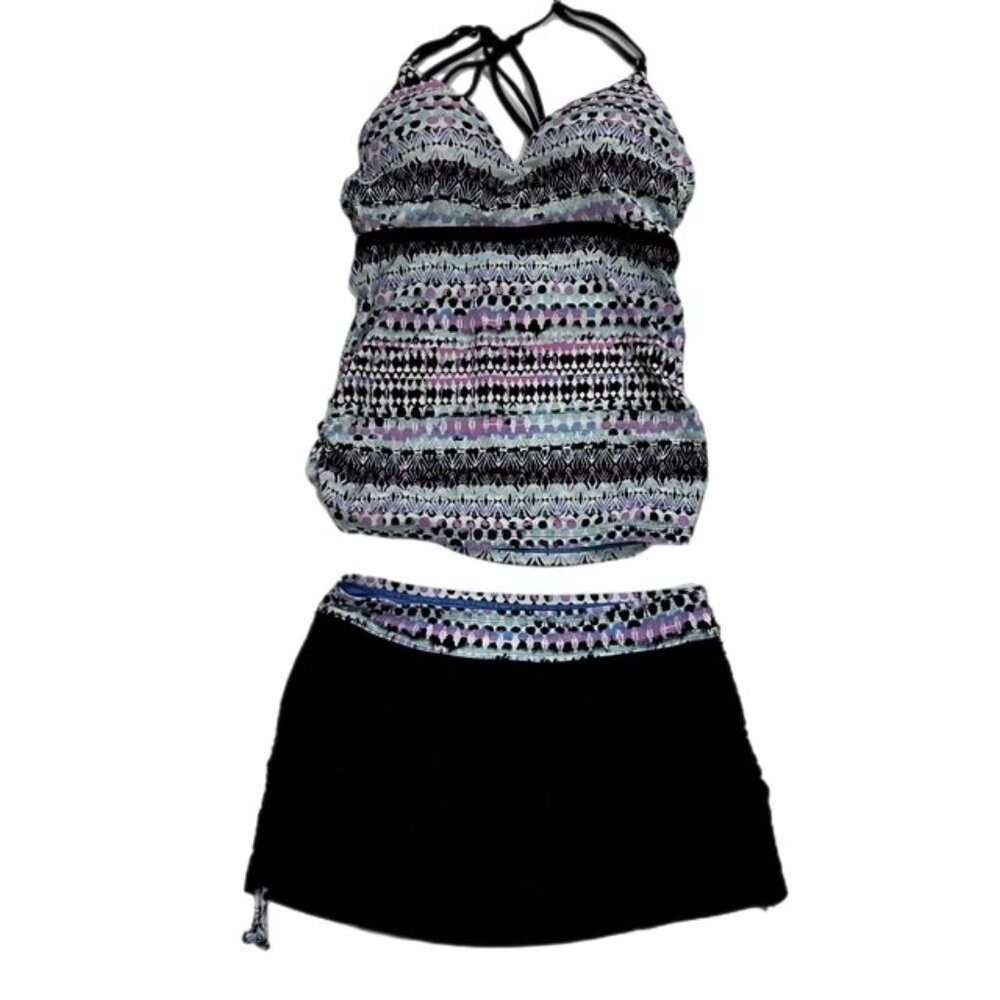 Free Country 2 Piece Tankini Bathing Suit Black Purple Pink White Size S